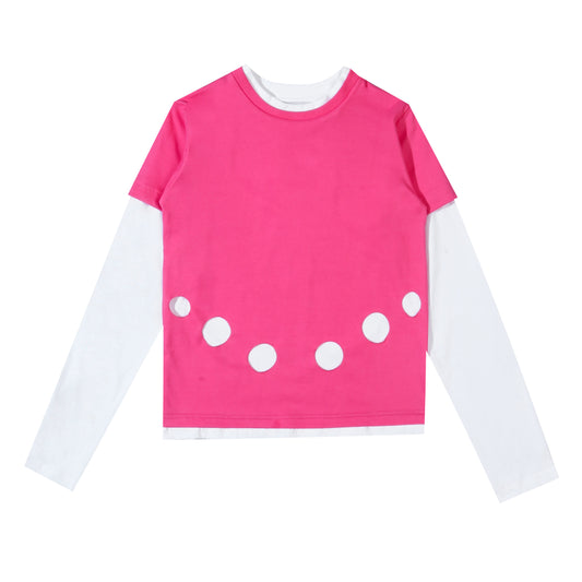 Pom Layered T-Shirt - Pink-White