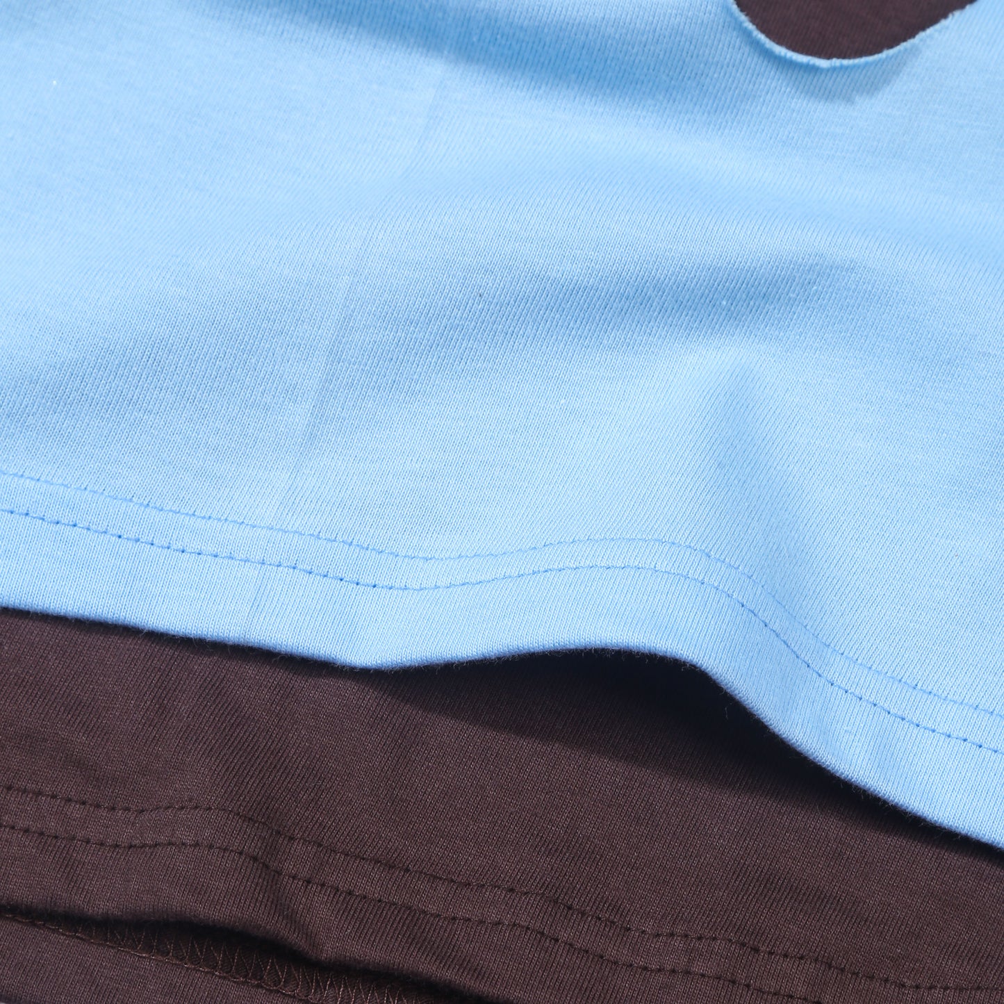 Pom Layered T-Shirt - Blue-Brown