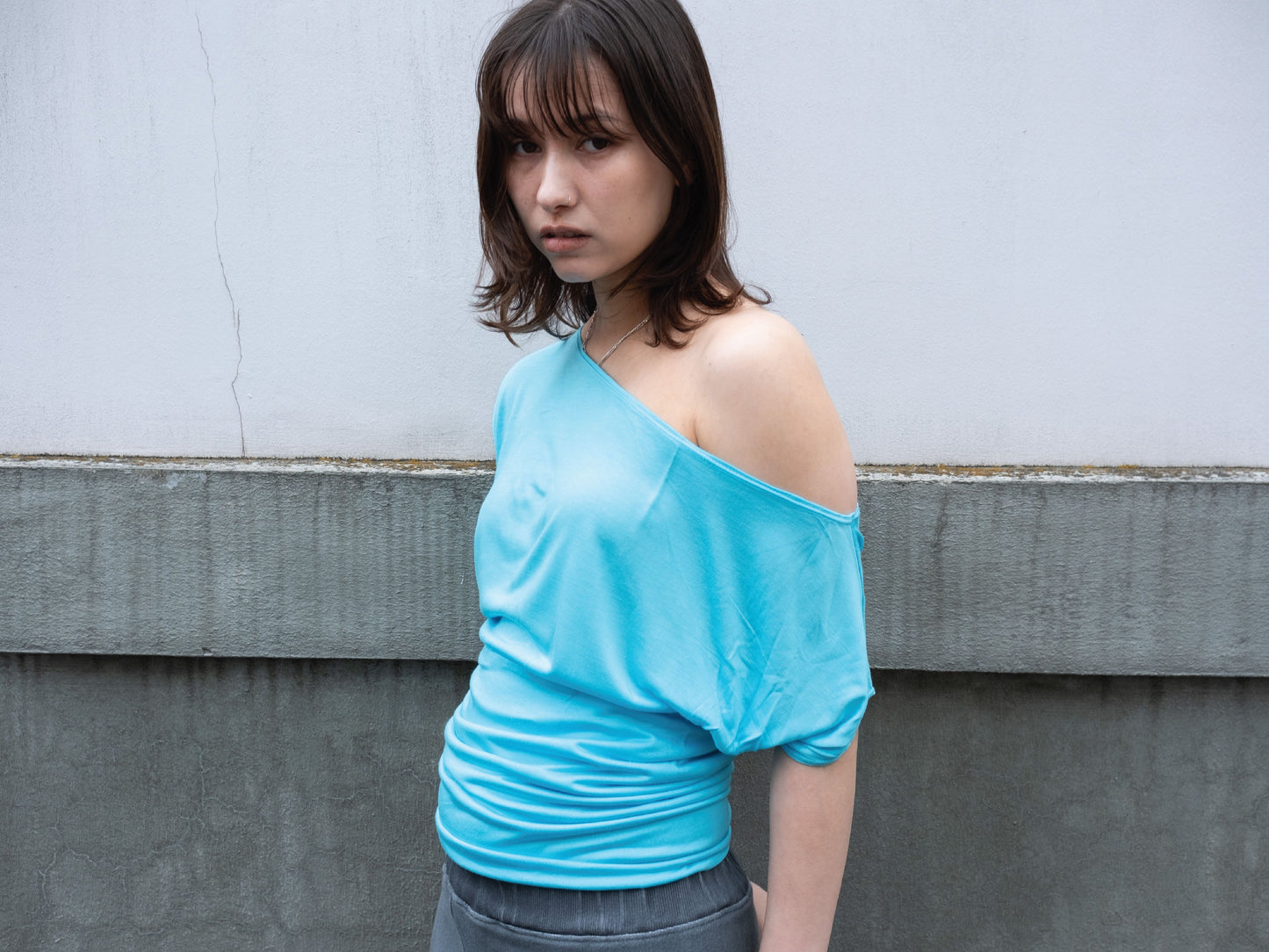 One Shoulder Draped Top in Aqua