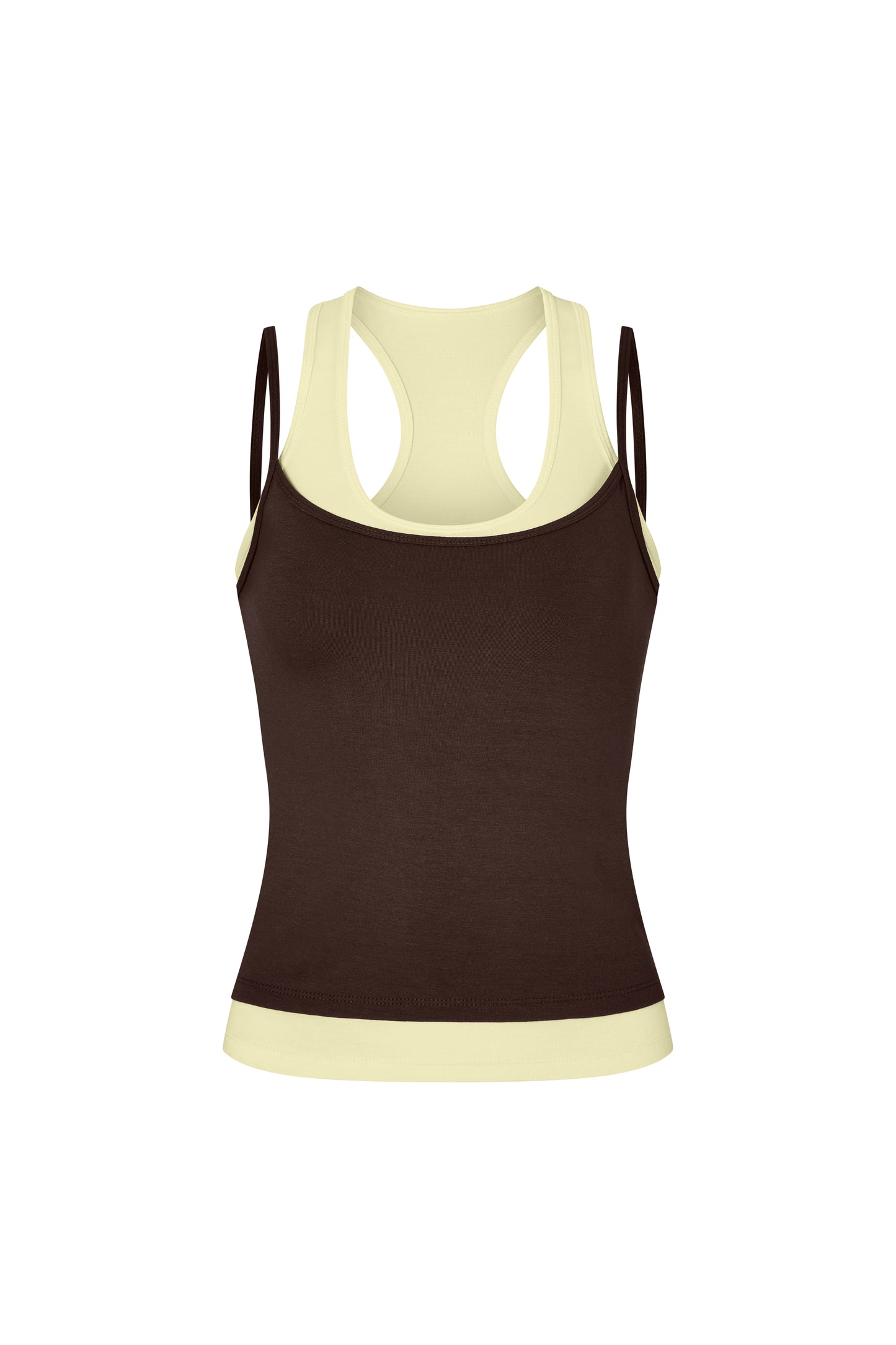 Layered Crew Neck Tank - Brown-Yellow