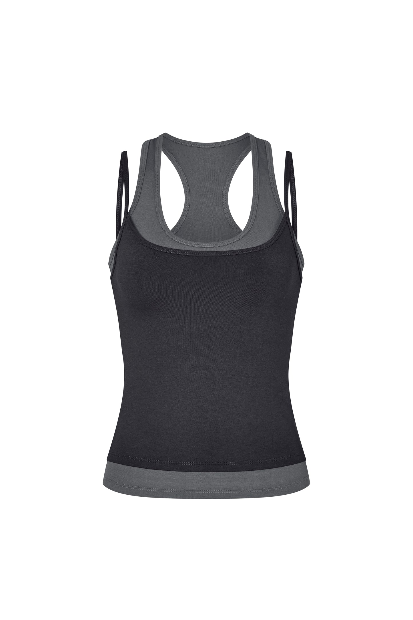 Layered Crew Neck Tank - Midnight-Charcoal