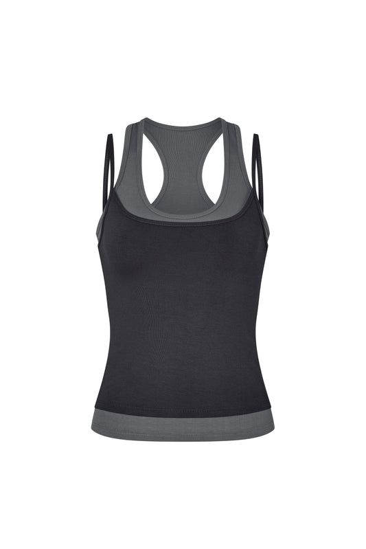 Layered Crew Neck Tank - Midnight-Charcoal