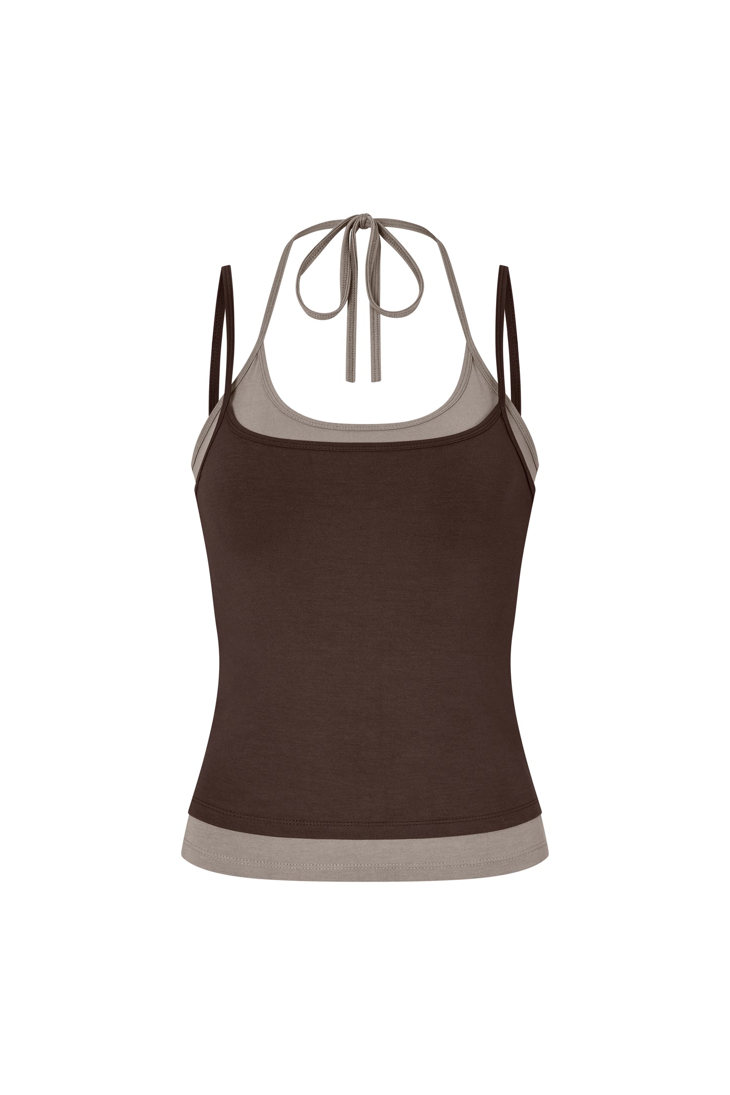 Layered Halter Neck Tank - Brown-Sable