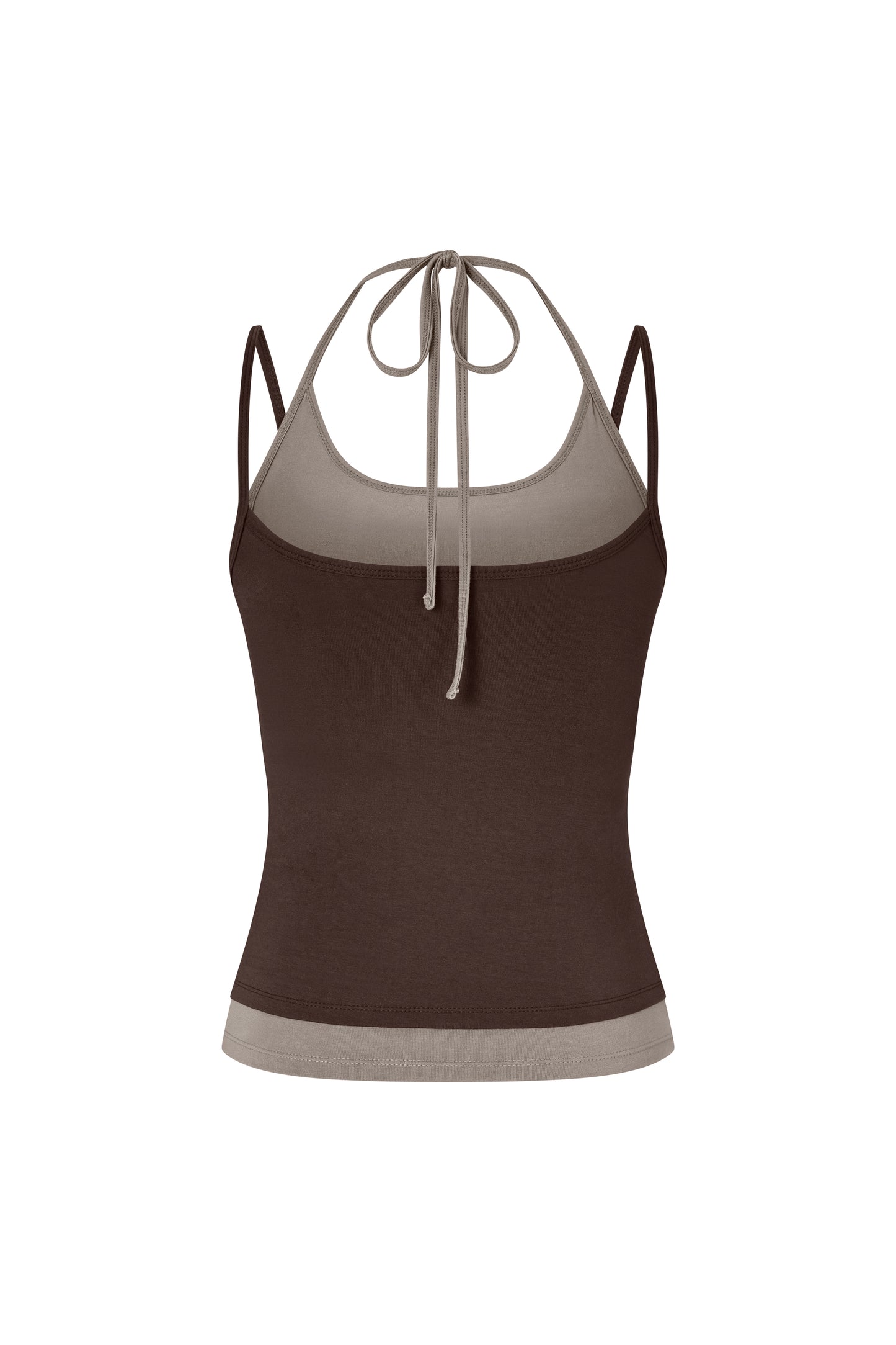 Layered Halter Neck Tank - Brown-Sable