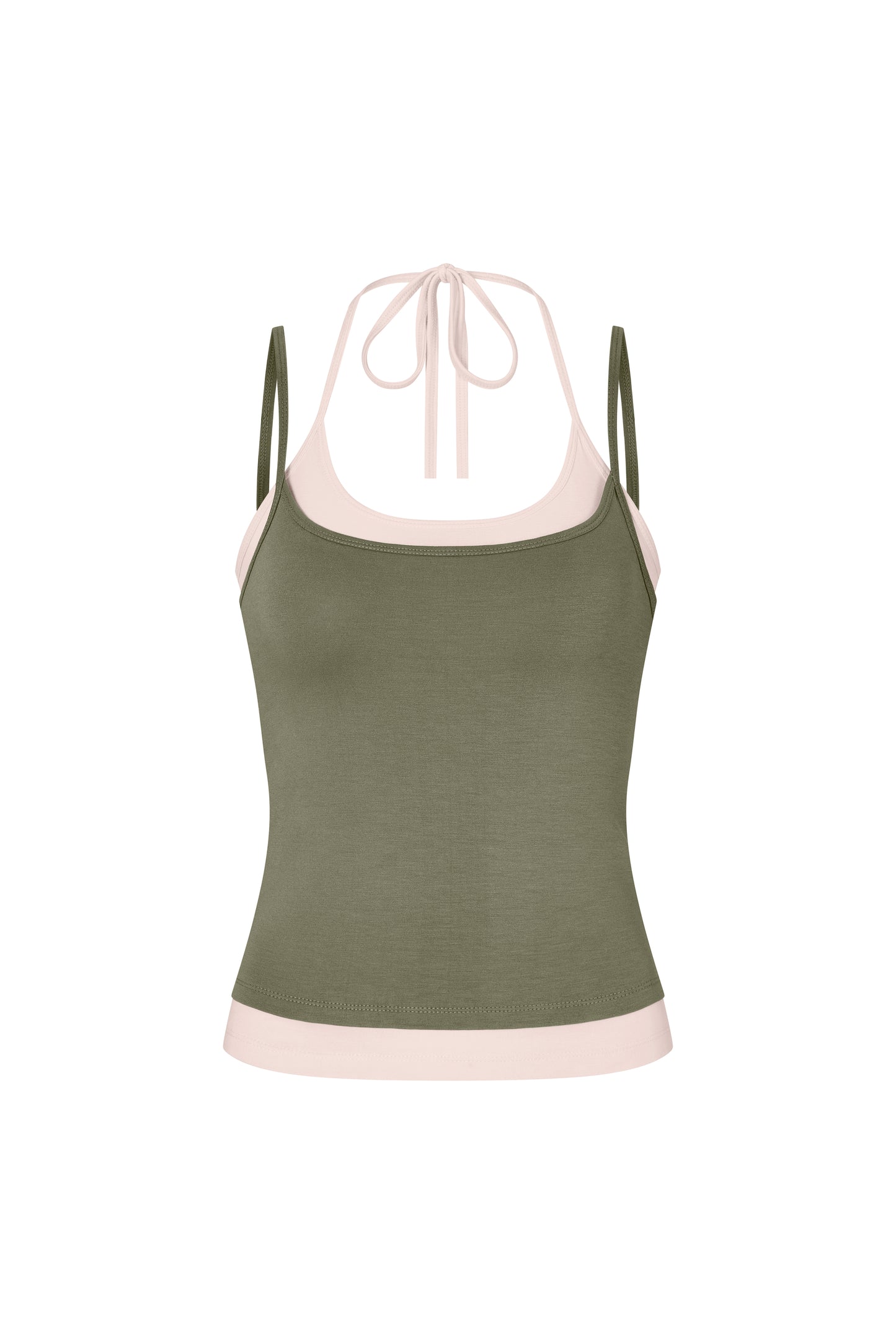 Layered Halter Neck Tank - Moss-Powder