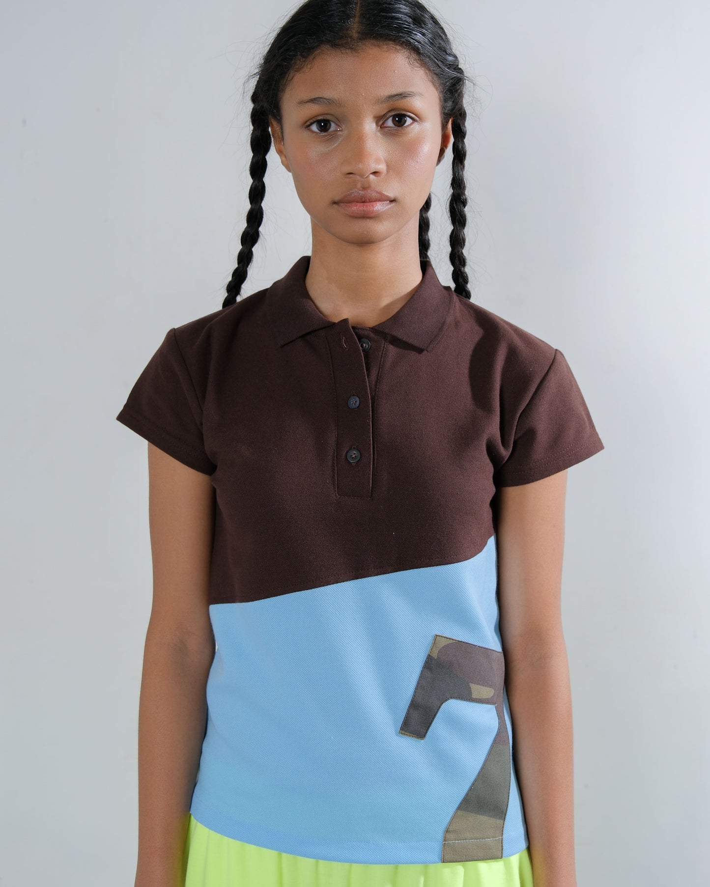 Polo 7 Top in Brown/Aqua