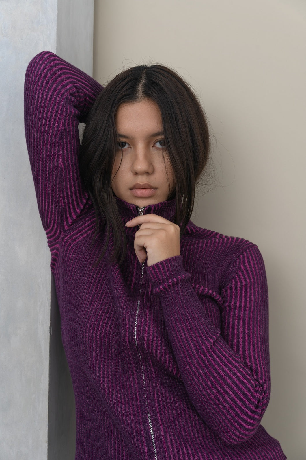 Gradient Knit Jacket - Eggplant