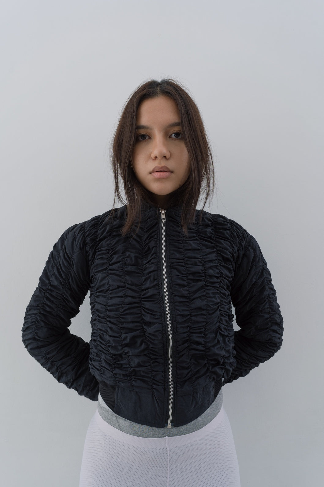 Ruched Bomber Jacket