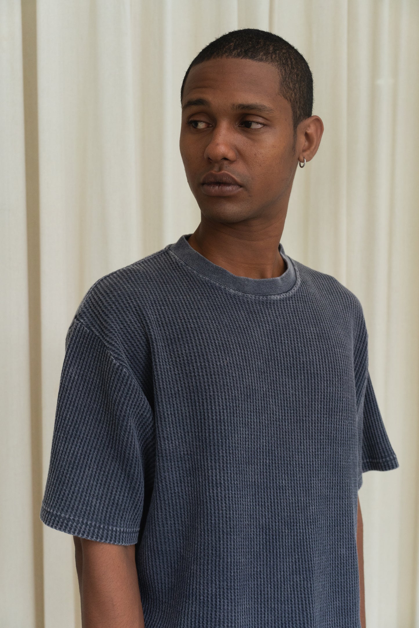 Waffle Washed Tee in Navy