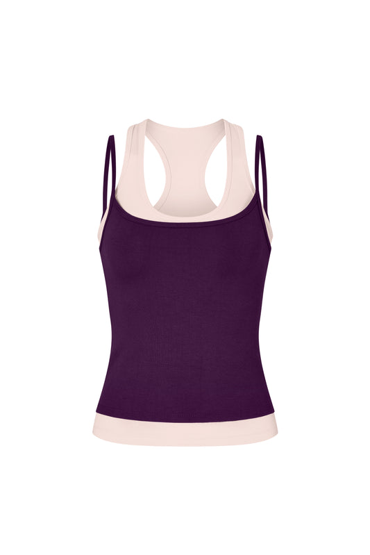 Layered Crew Neck Tank - Purple-Powder