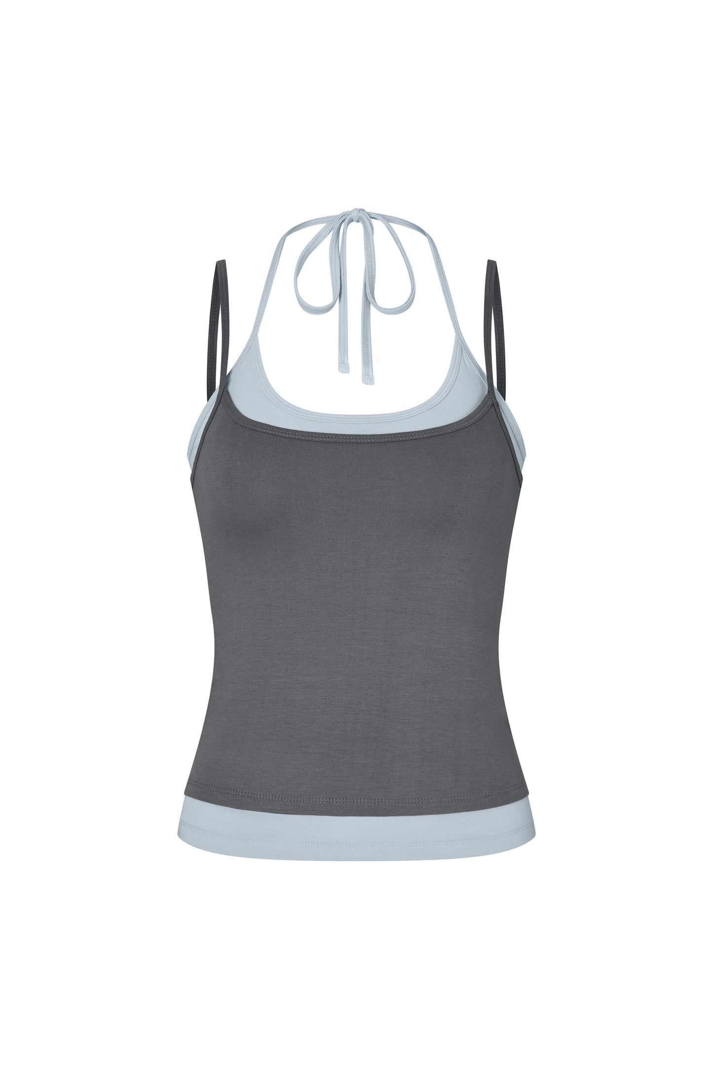 Layered Halter Neck Tank - Charcoal-Sky