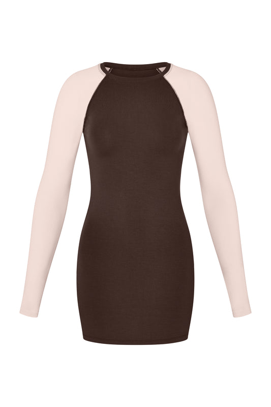 Raglan Mini Dress - Powder-Brown