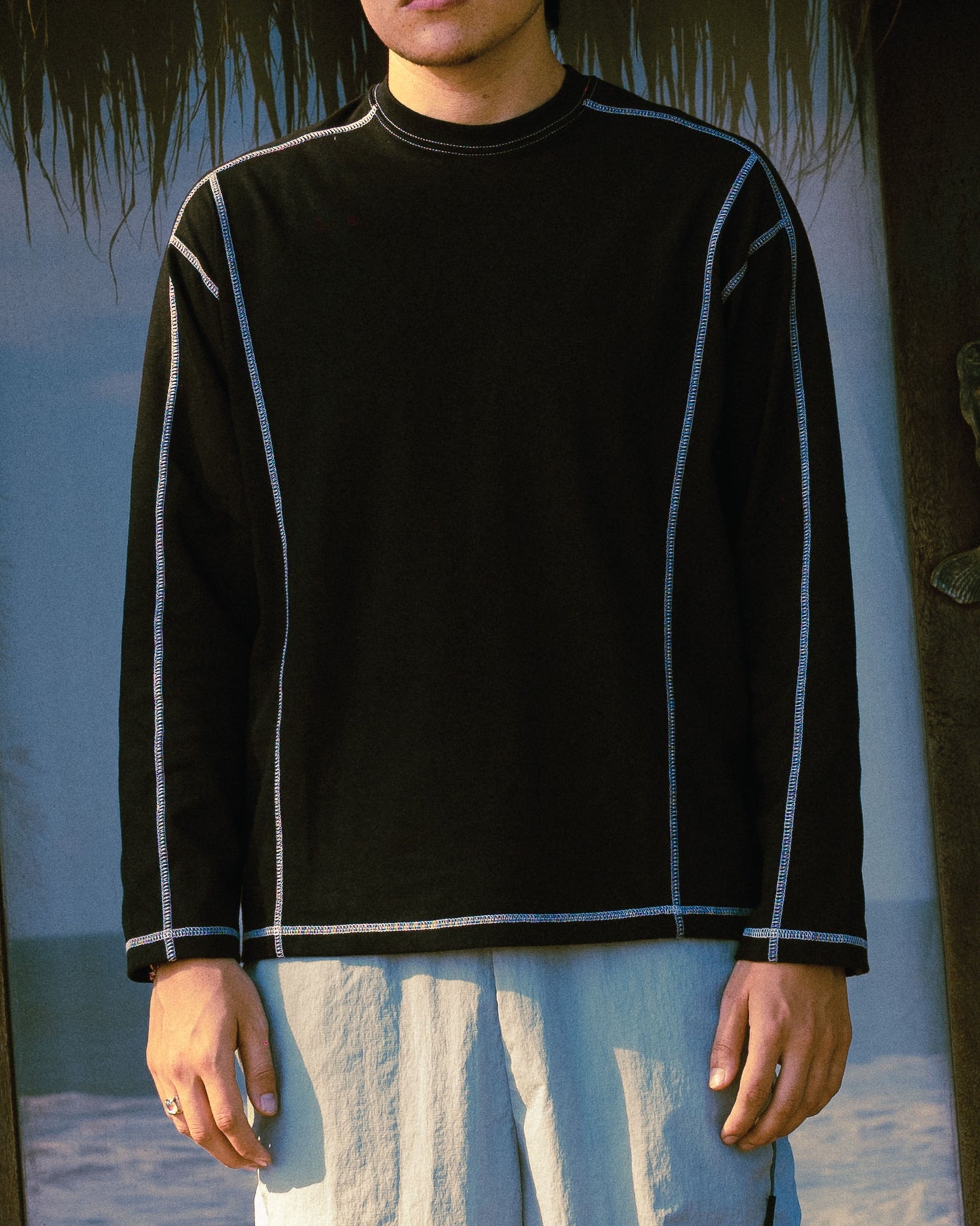 Heavy Raglan Long Sleeve Top - Black
