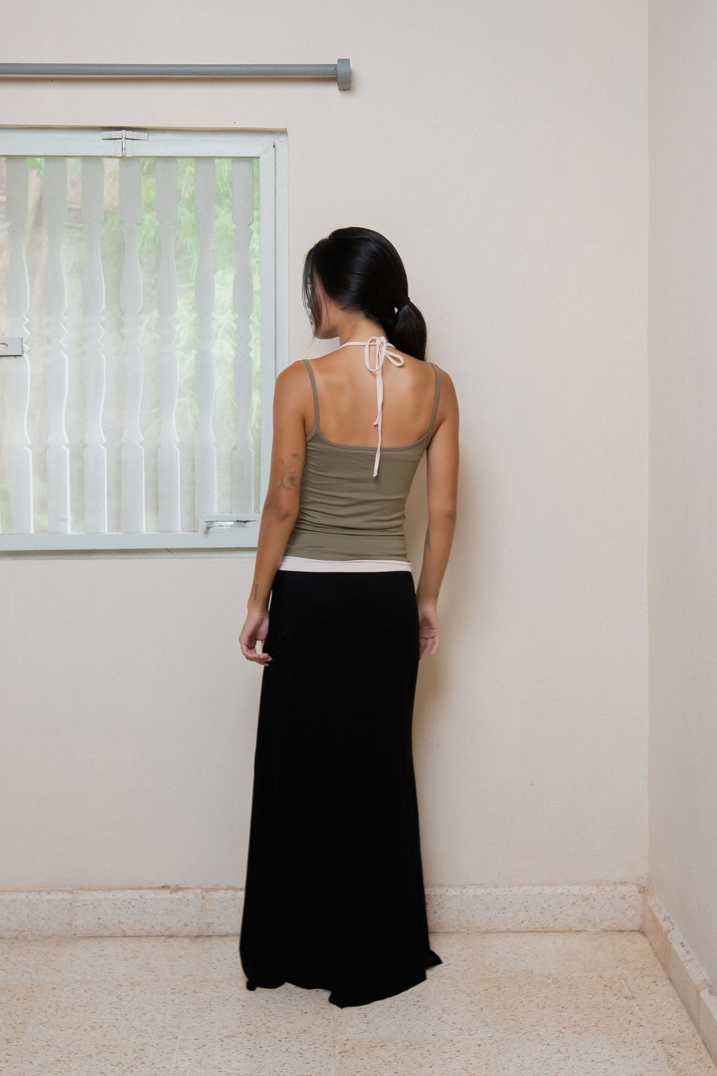 Layered Halter Neck Tank - Moss-Powder