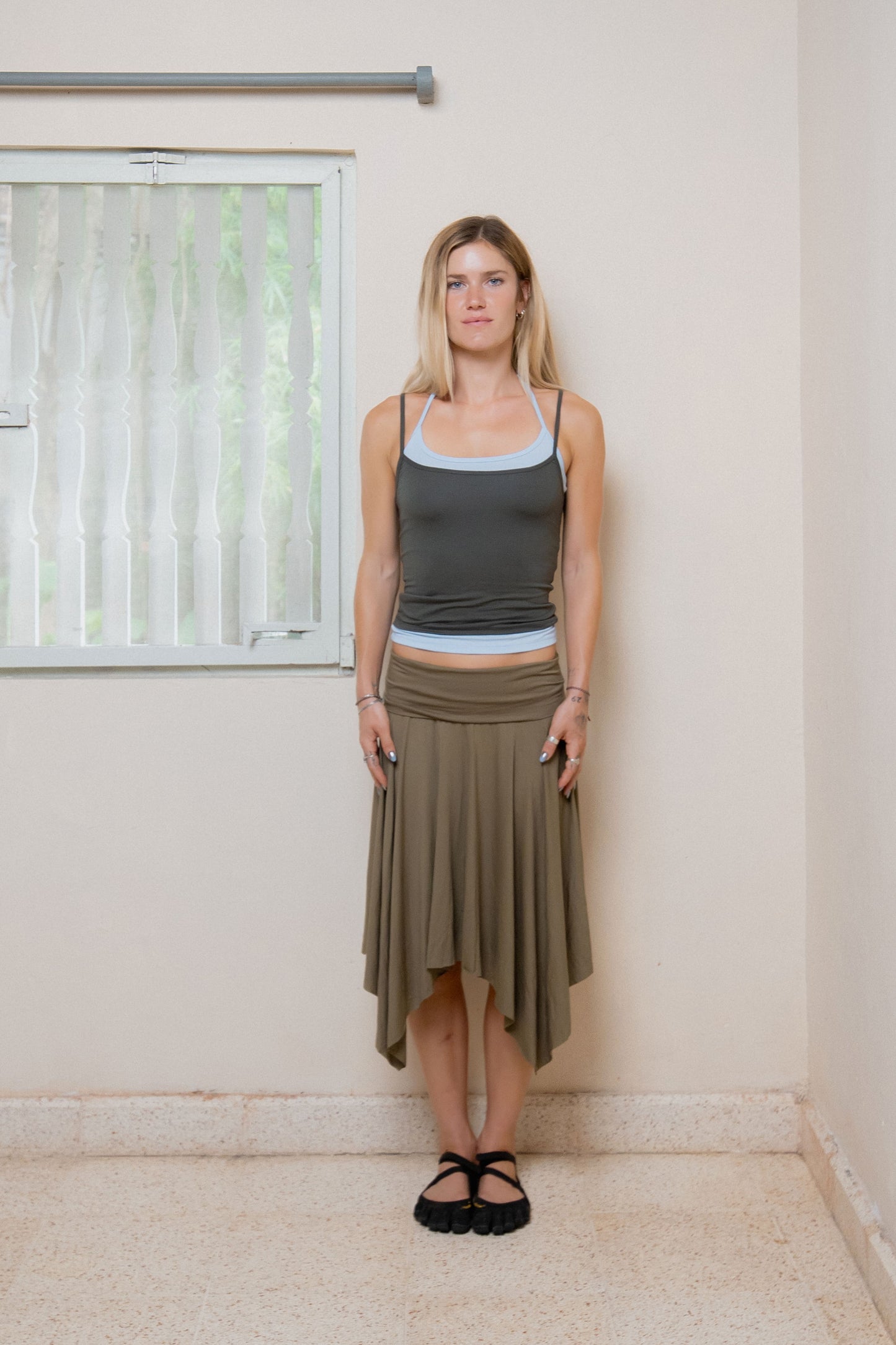 Asymmetric Fold Over Skirt - Moss