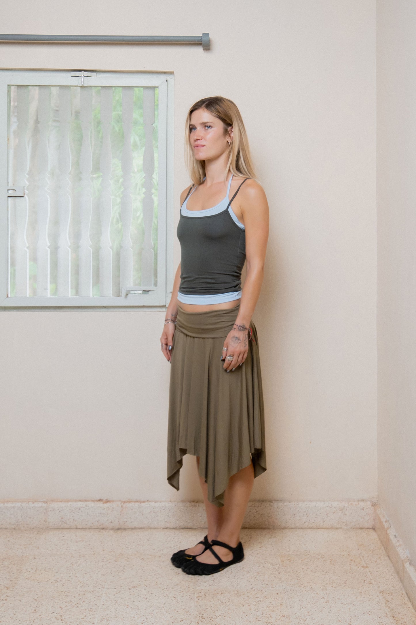 Asymmetric Fold Over Skirt - Moss