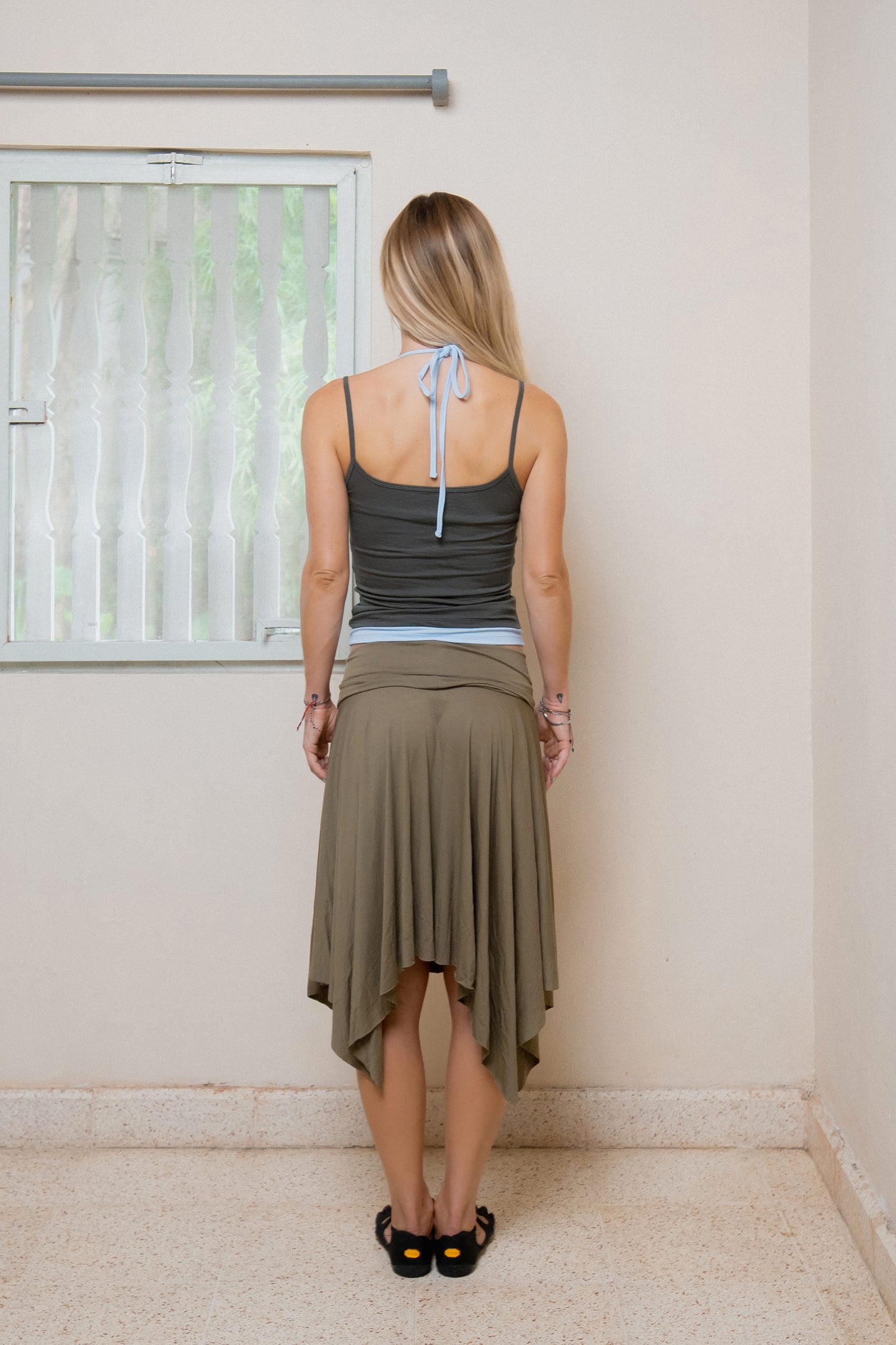 Asymmetric Fold Over Skirt - Moss