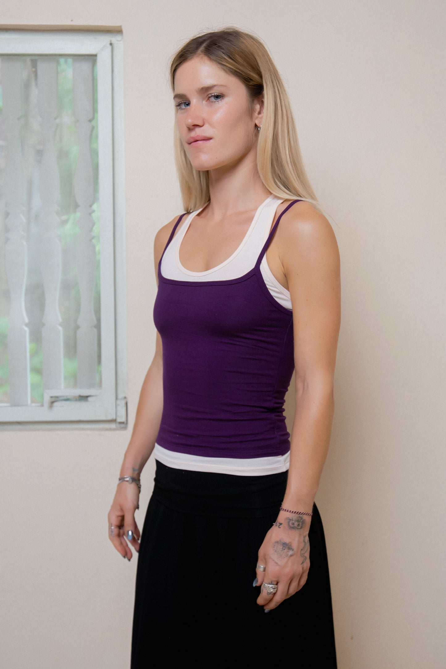 Layered Crew Neck Tank - Purple-Powder
