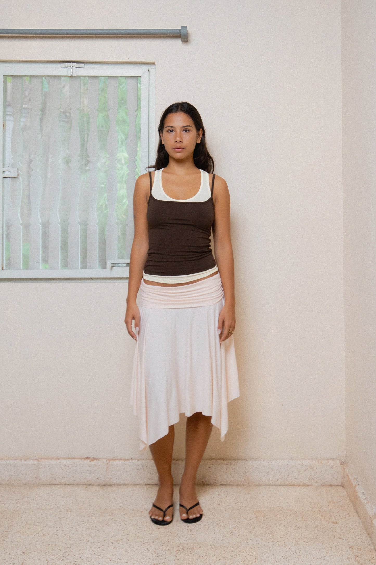 Asymmetric Fold Over Skirt - Powder