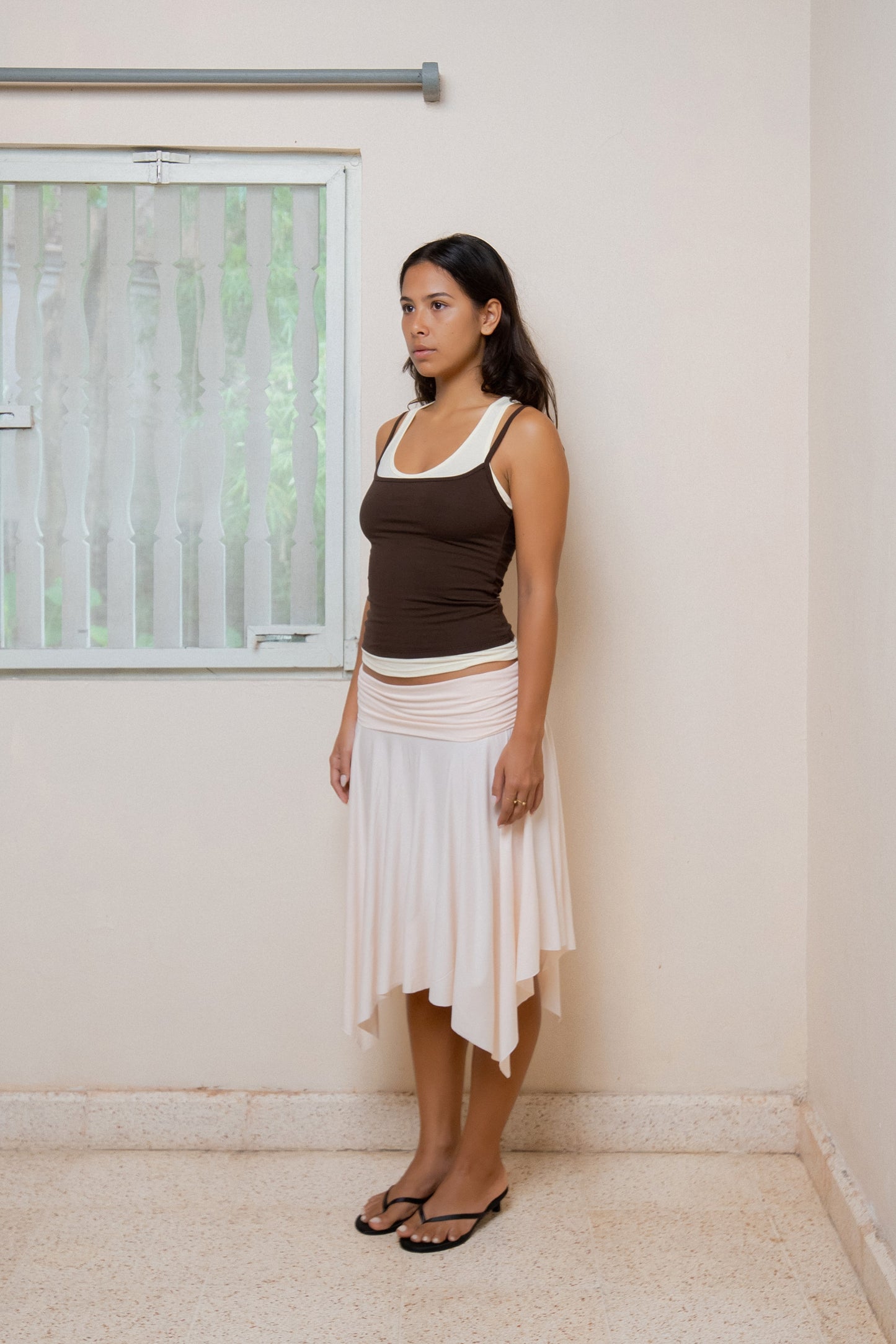 Asymmetric Fold Over Skirt - Powder