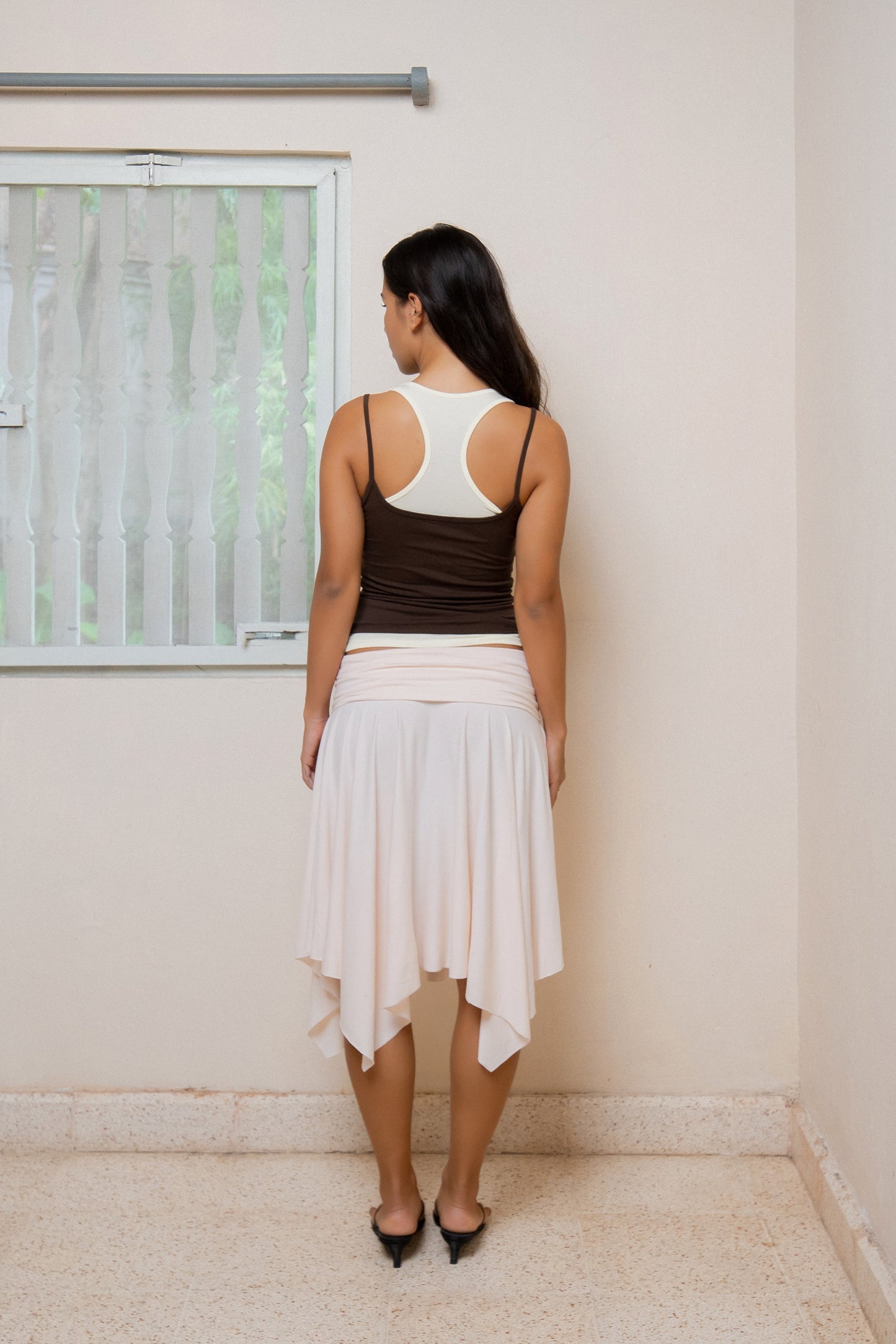 Asymmetric Fold Over Skirt - Powder