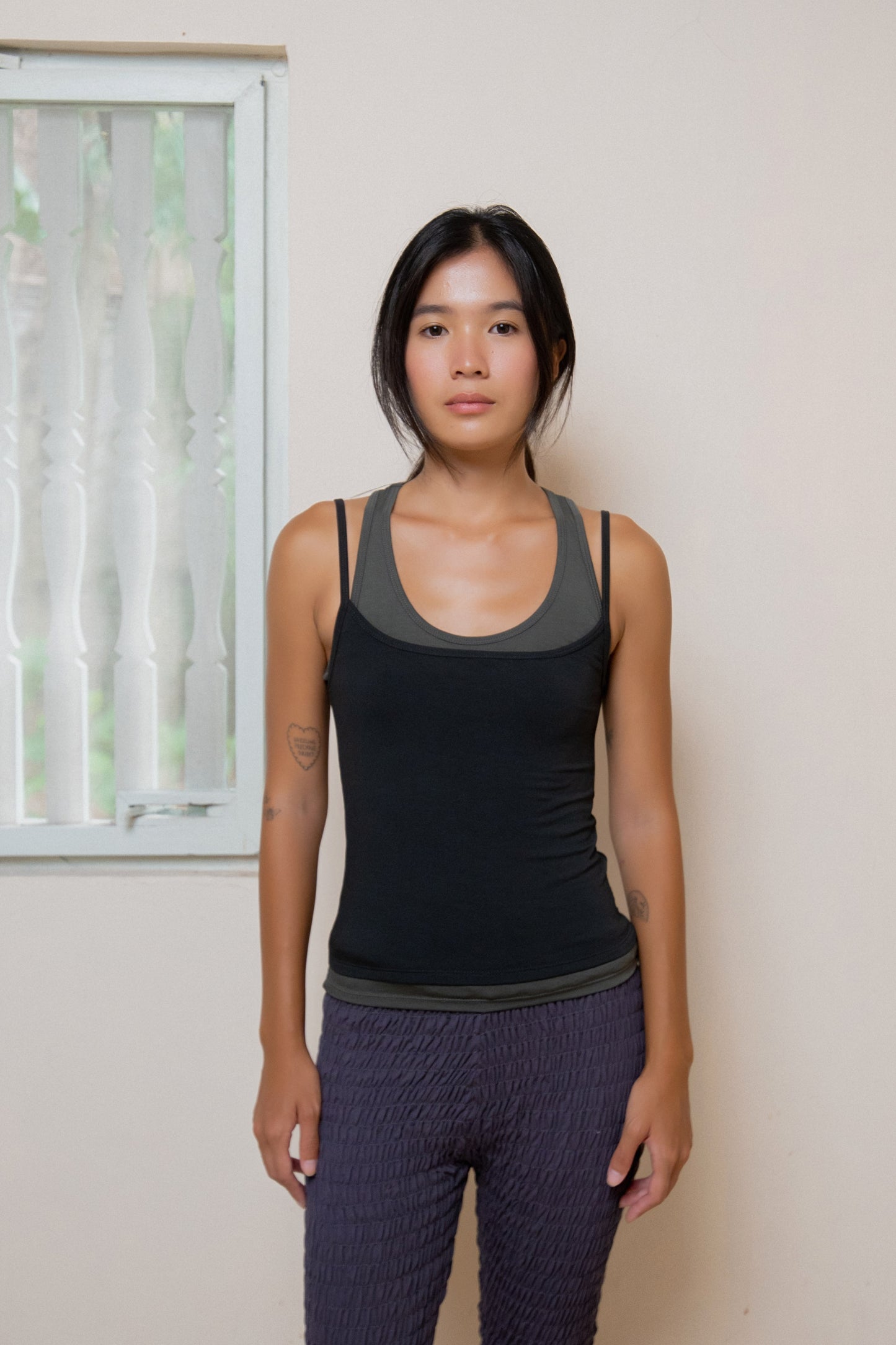Layered Crew Neck Tank - Midnight-Charcoal