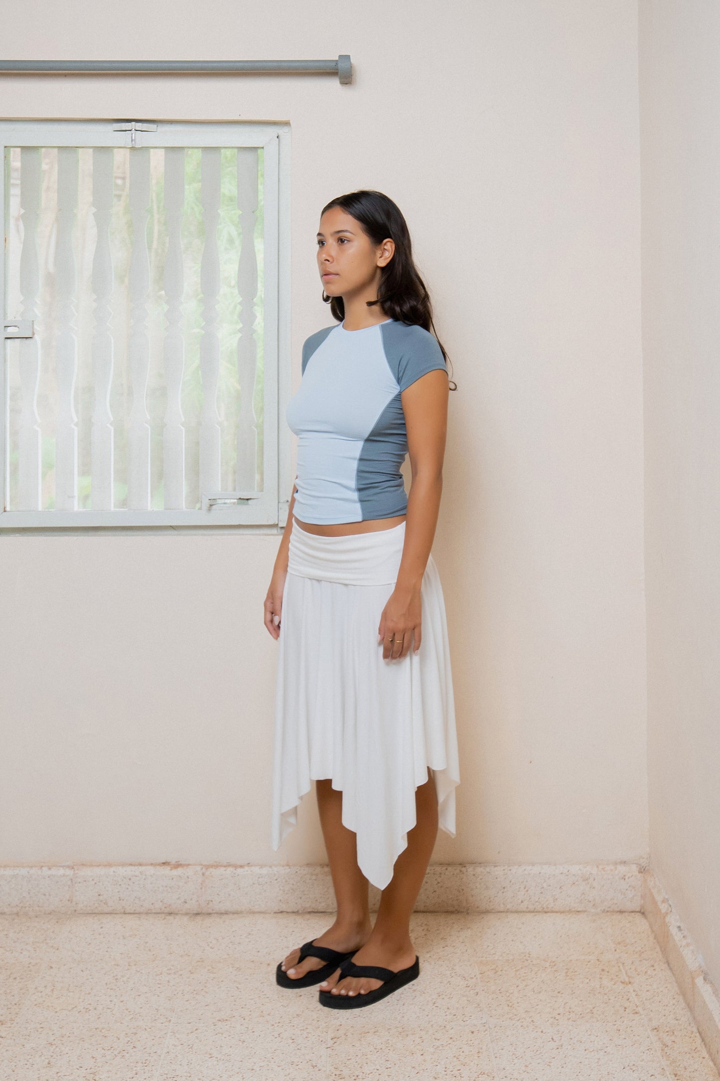 Asymmetric Fold Over Skirt - White