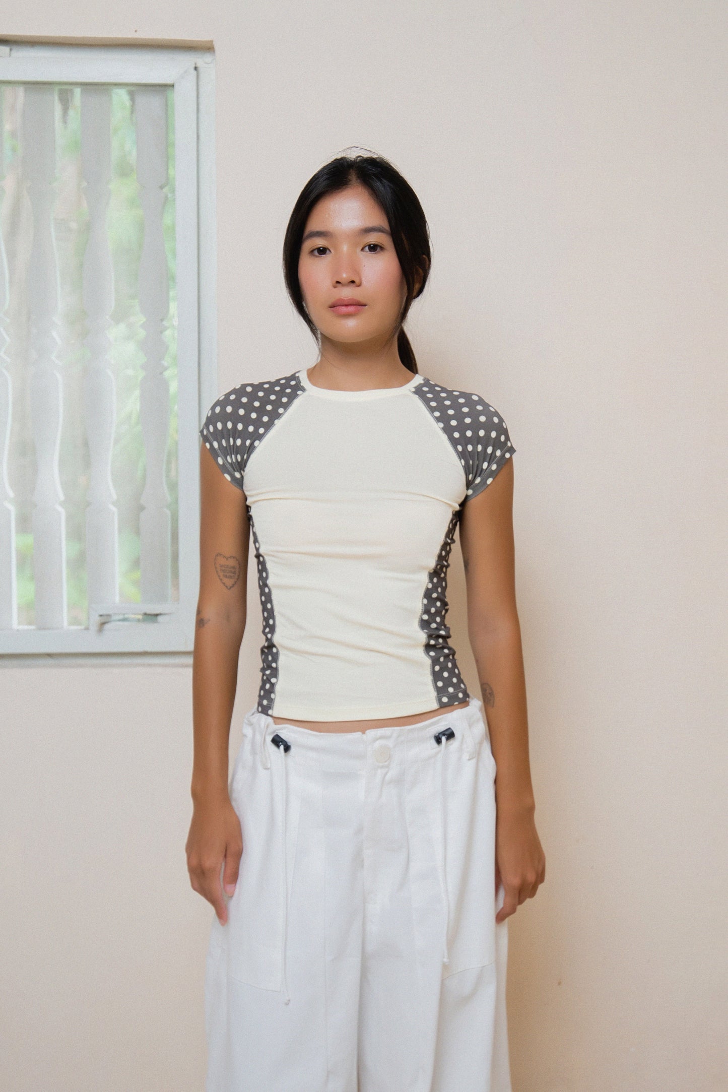 Raglan T-shirt - Polkadot-Yellow