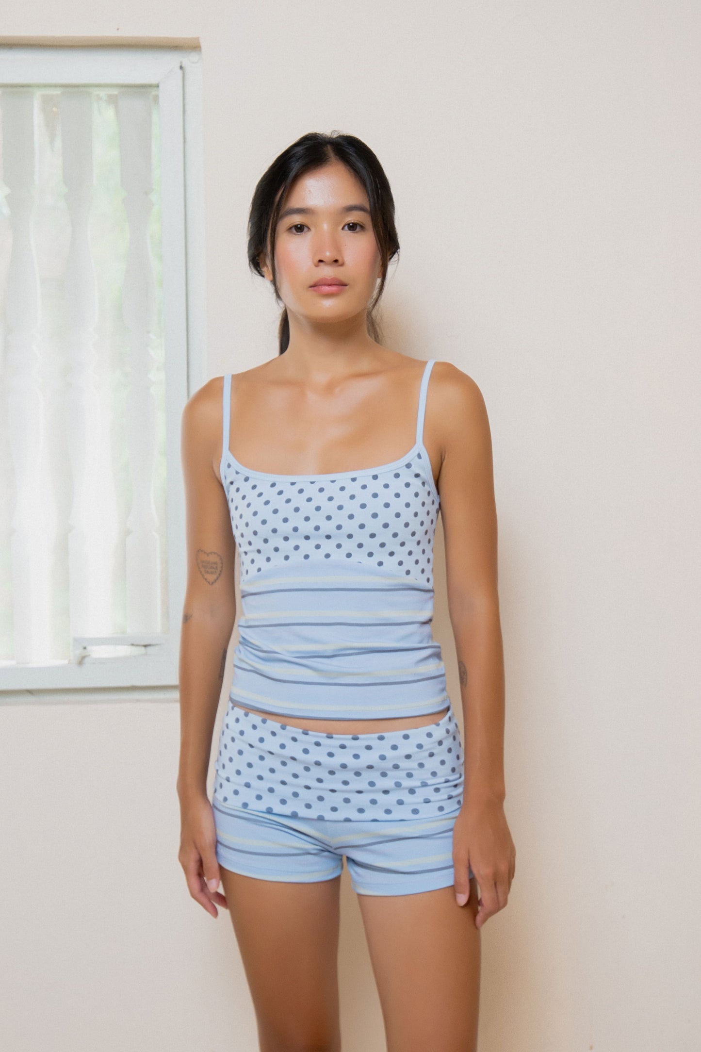 Printed Fold Over Shorts - Sky