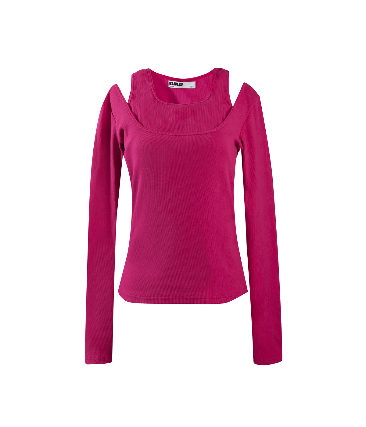 Layered Long Sleeve Rib Top in Fuschia