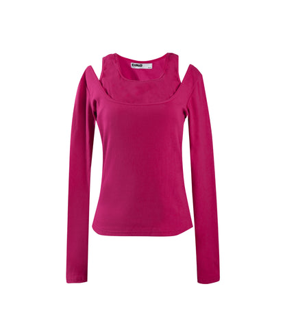 Layered Long Sleeve Rib Top in Fuschia