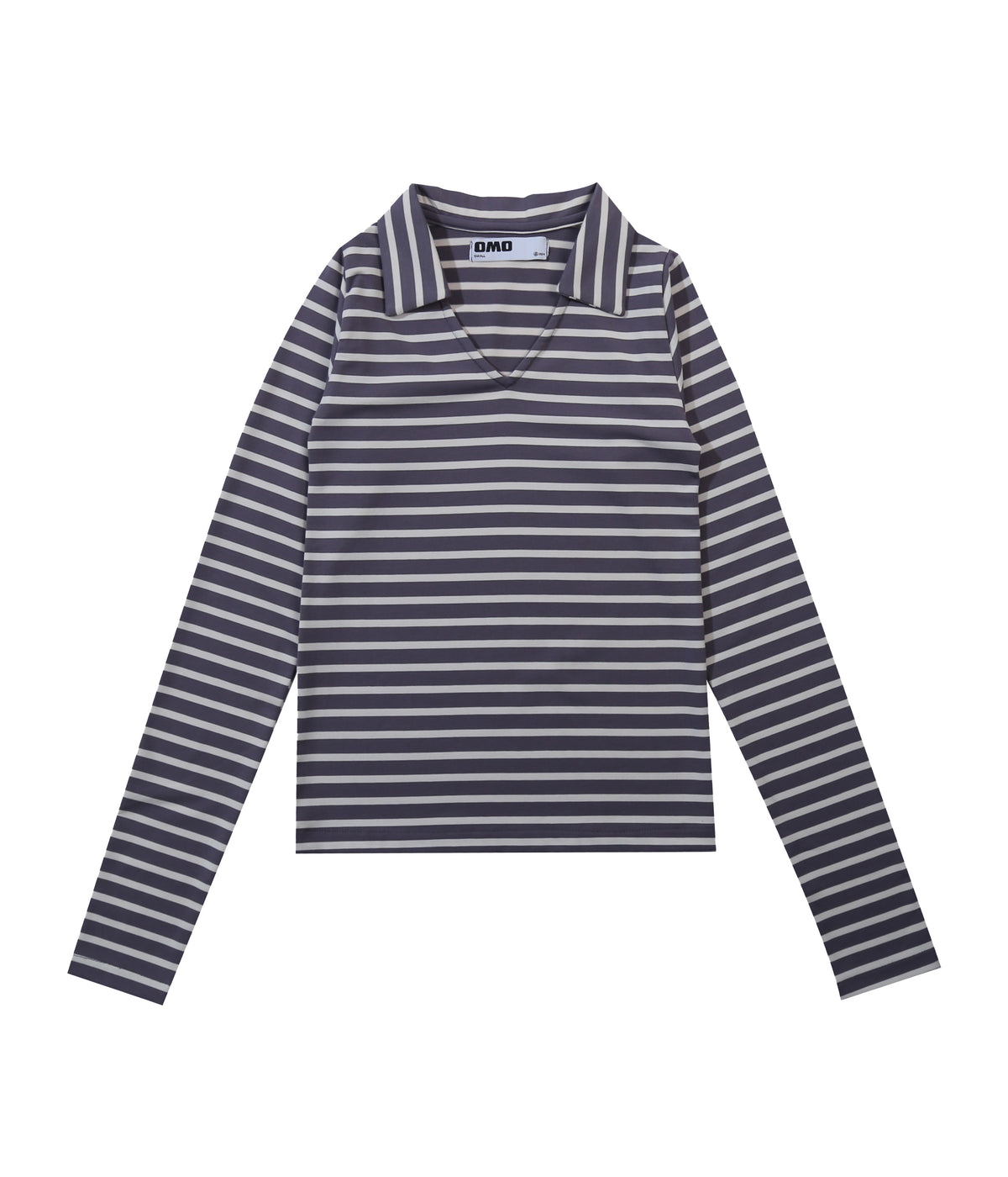 Stripes Long Sleeve Collar Top in Dark Grey
