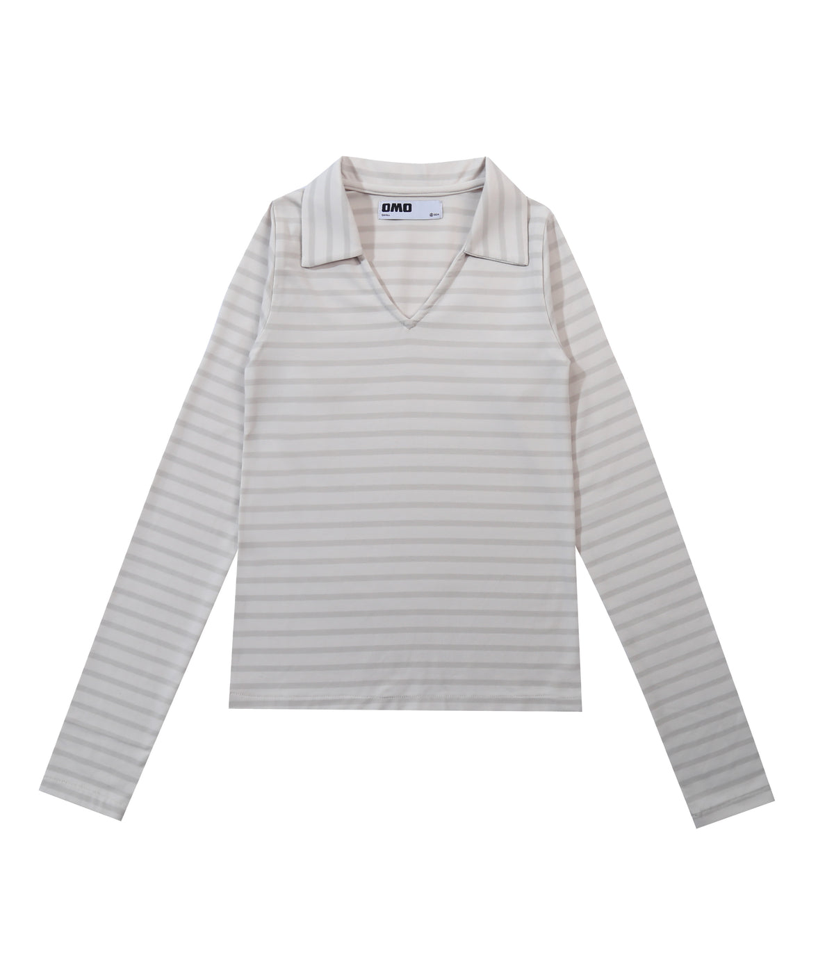 Stripes Long Sleeve Collar Top in Beige