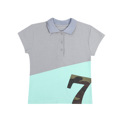 Polo 7 Top in Grey/Aqua