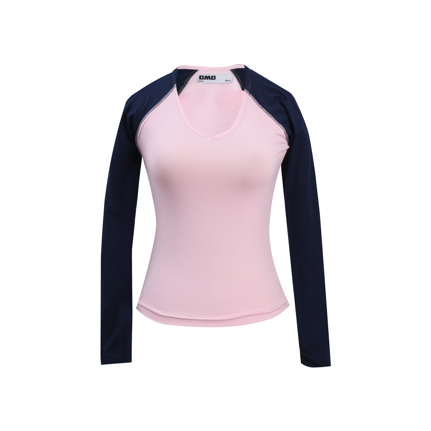 V-Neck Long Sleeve Top in Pink/Navy