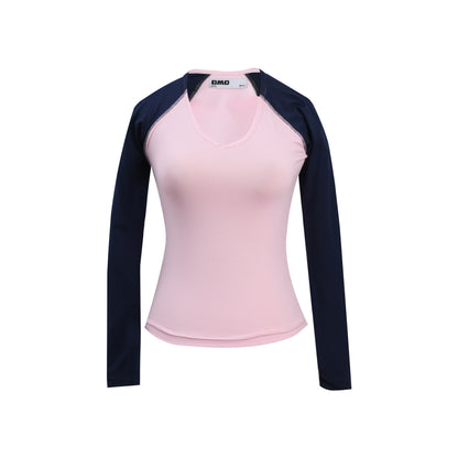 V-Neck Long Sleeve Top in Pink/Navy