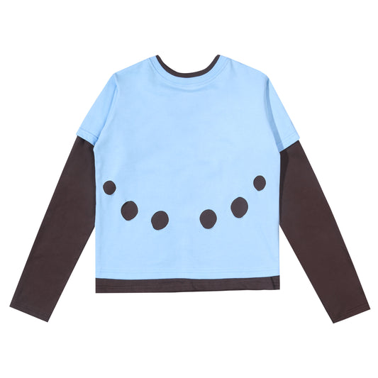 Pom Layered T-Shirt - Blue-Brown