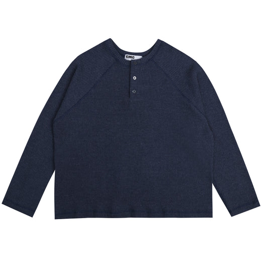 Henley Raglan Long Sleeve Top in Navy