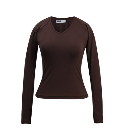 V-Neck Long Sleeve Top in Brown