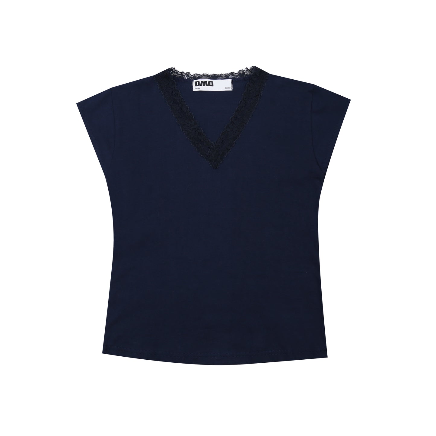Lace V-Neck T-Shirt in Navy