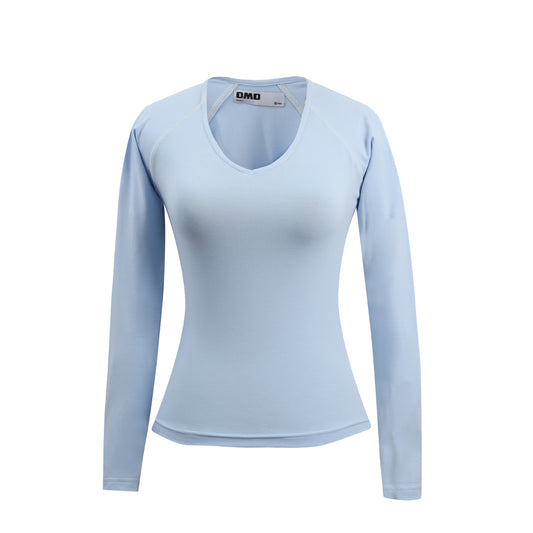 V-Neck Long Sleeve Top in Baby Blue