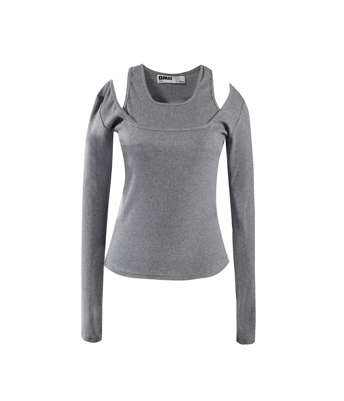 Layered Long Sleeve Rib Top in Grey