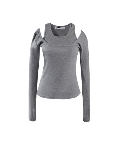 Layered Long Sleeve Rib Top in Grey