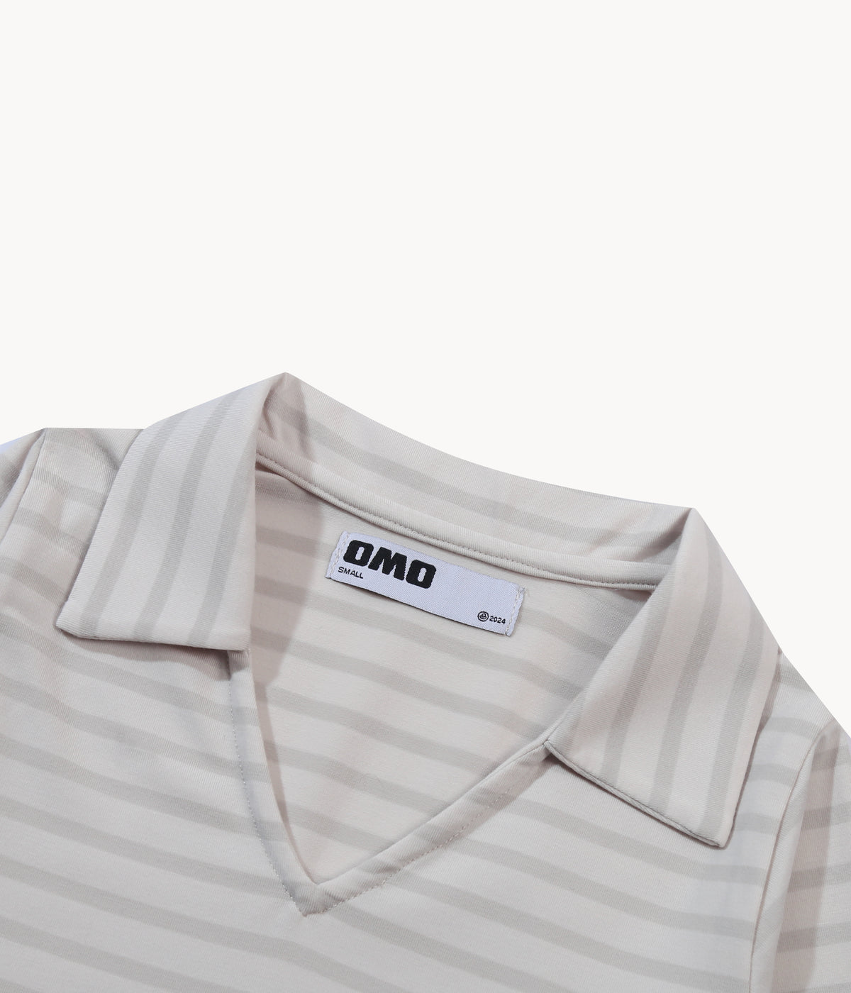 Stripes Long Sleeve Collar Top in Beige