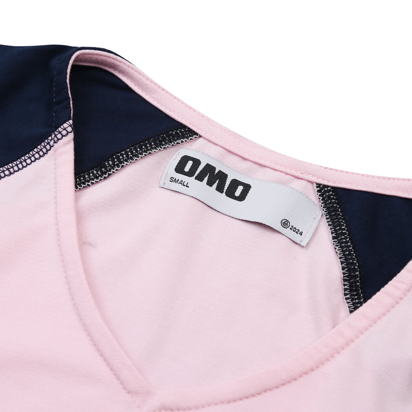 V-Neck Long Sleeve Top in Pink/Navy