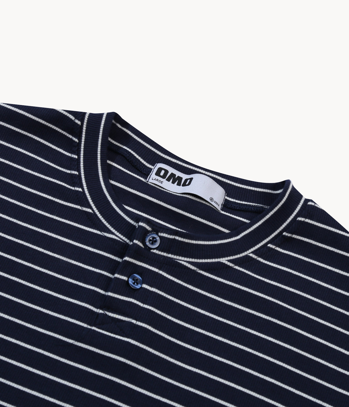 Stripes Henley Long Sleeve Top in Navy