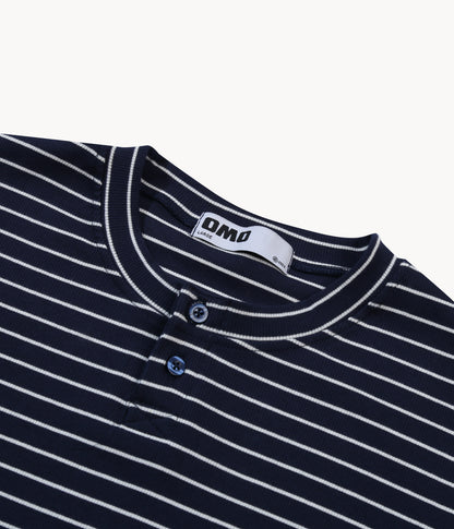 Stripes Henley Long Sleeve Top in Navy