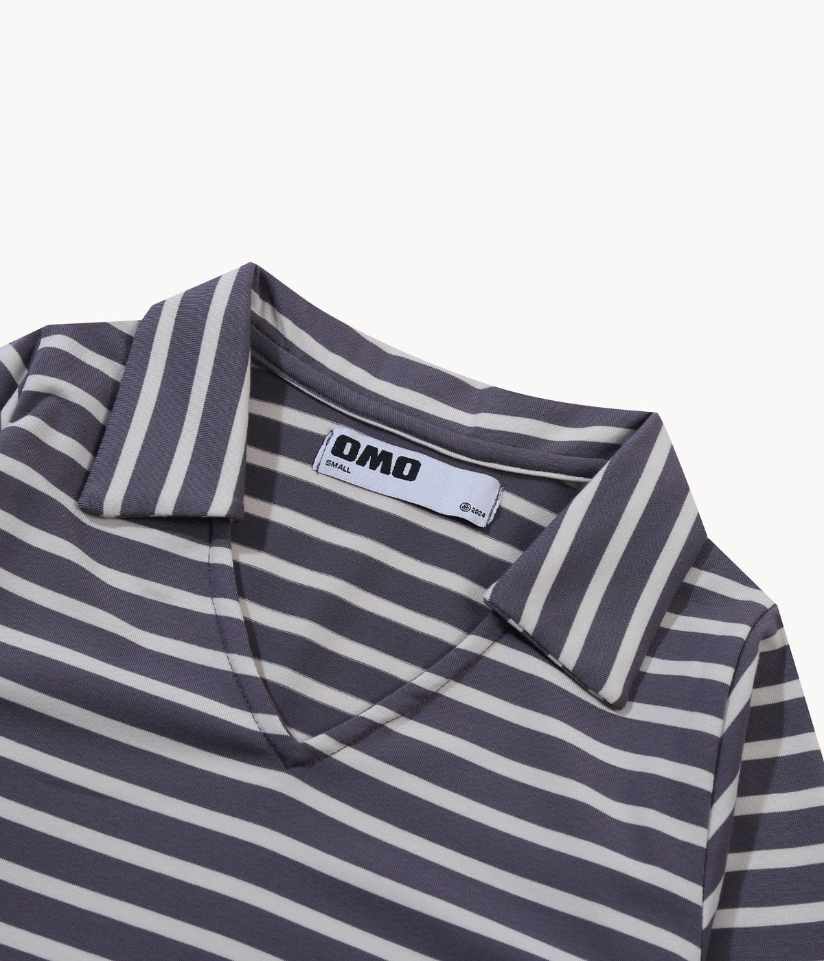 Stripes Long Sleeve Collar Top in Dark Grey
