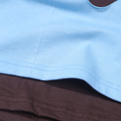 Pom Layered T-Shirt - Blue-Brown