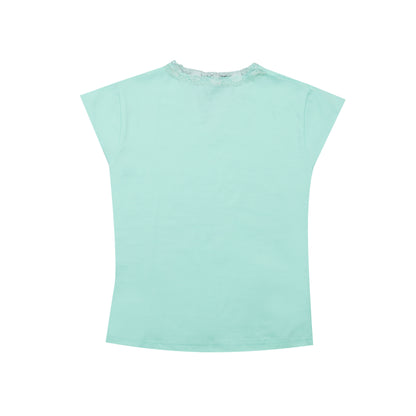 Lace V-Neck T-Shirt in Mint